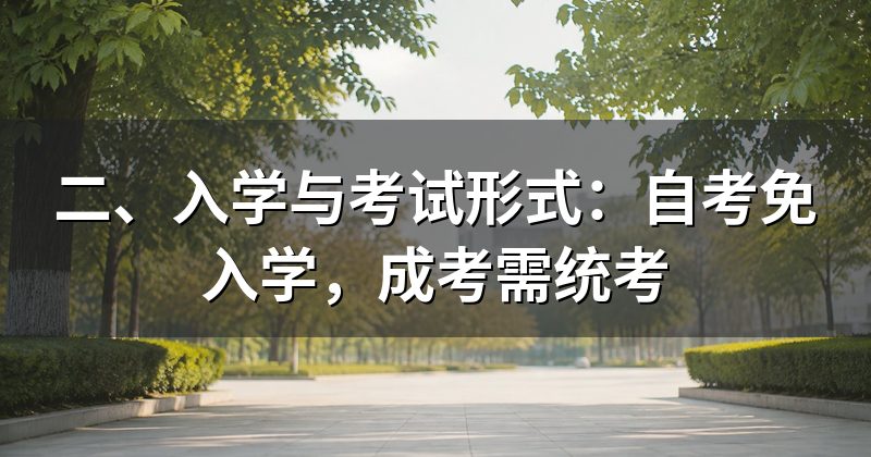 二、入学与考试形式：自考免入学，成考需统考