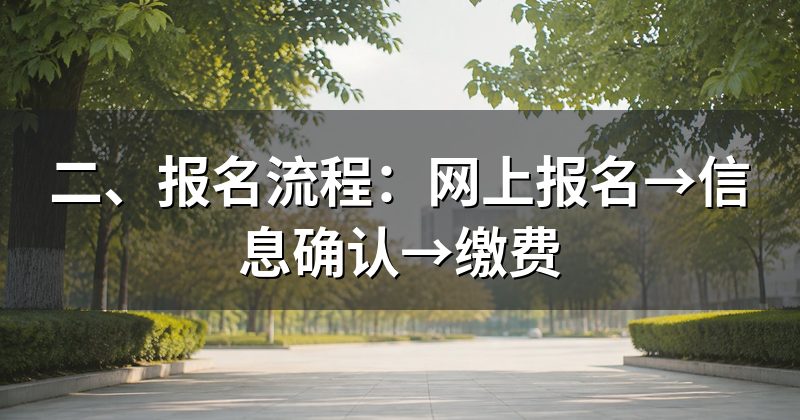 二、报名流程：网上报名→信息确认→缴费