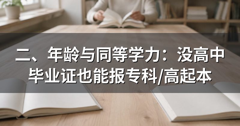 二、年龄与同等学力:没高中毕业证也能报专科/高起本