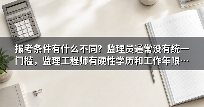 报考条件有什么不同？监理员通常没有统一门槛，监理工程师有硬性学历和工作年限要求